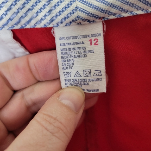 Womans Tommy Hilfiger Red Knee Length Cotton Skirt Offset Button Closure Size 12 - Picture 3 of 11